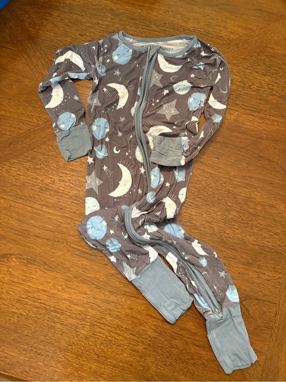 Little Sleepies Grey and Blue Moon & Planet Footed One-Piece